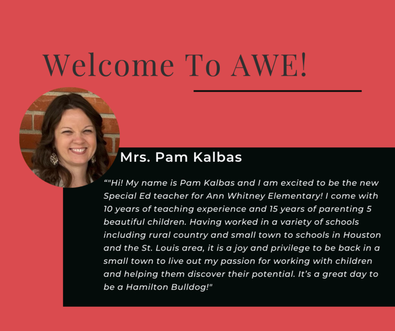 Welcome Mrs. Kalbas to AWE!